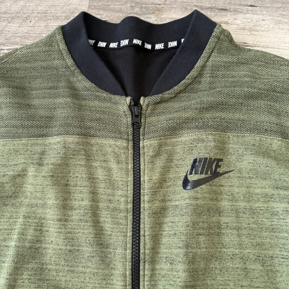 NIKE Advance 15 Knit Bomber Jacket Mens Medium Blade Full-Zip Green Black 837008